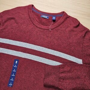 IZOD Mens Burgundy Long Sleeve Crew Neck Sweater with Double Stripe Size L NEW